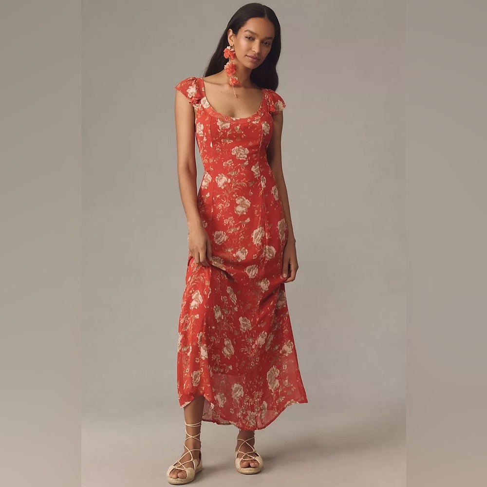 By Anthropologie Scoop Neck Floral A-Line Maxi Dress